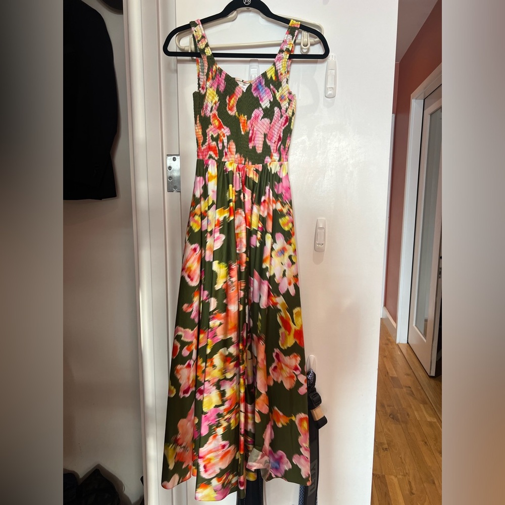 La Ligne Floral Midi Dress - Green and Pink